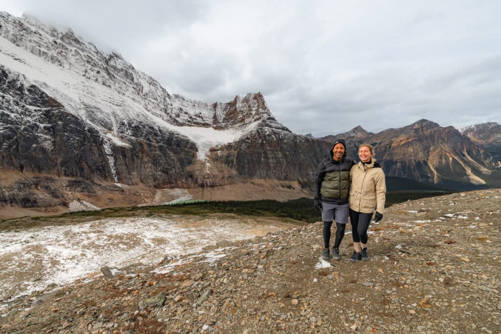 Mount-Edith-Cavell-hike-east-ridge-couple-hikers